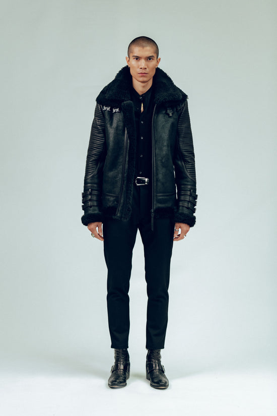 WARRIOR 3.0 Men's Luxury Black Shearling Leather Jacket | BODA SKINS