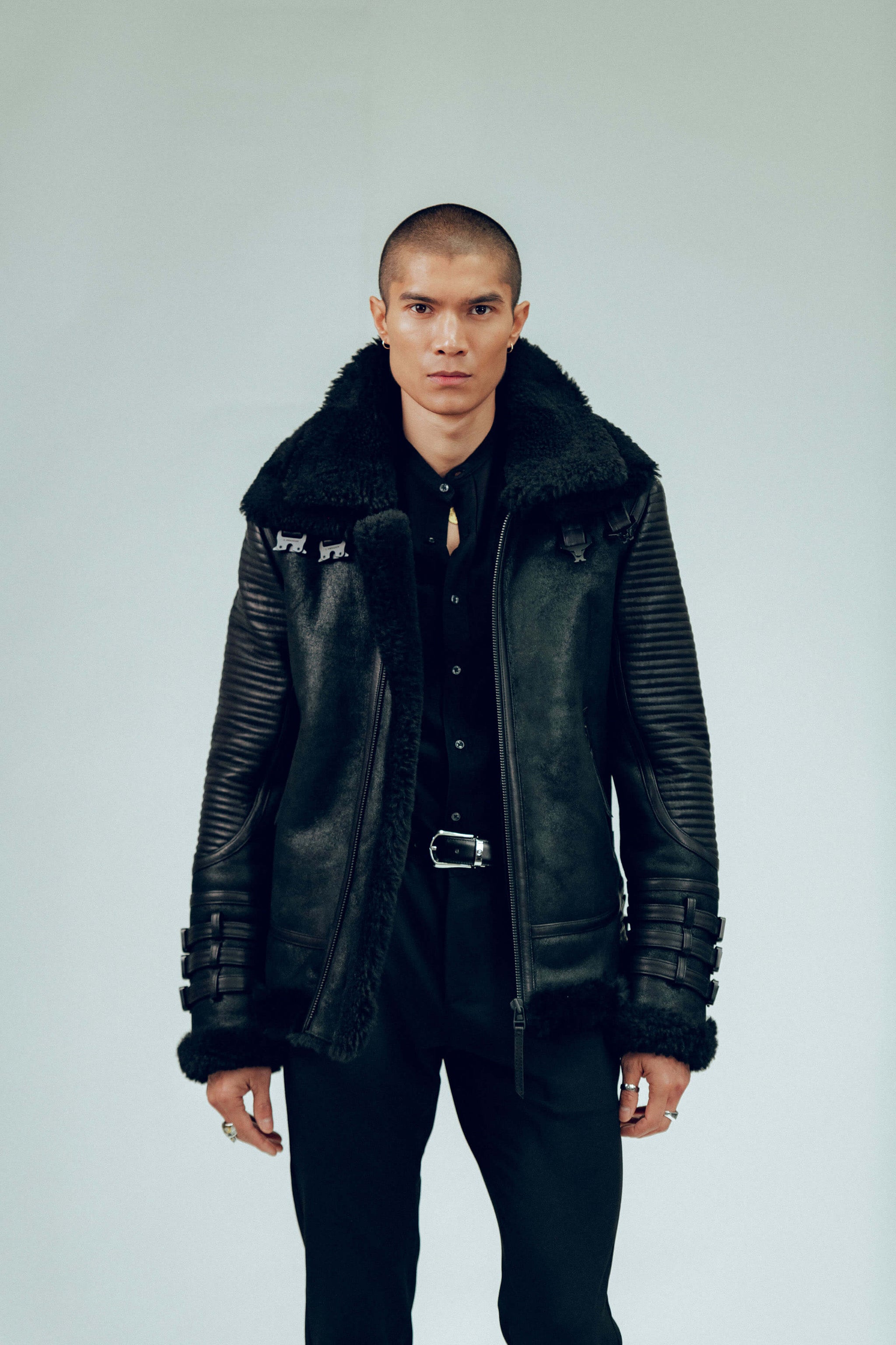 WARRIOR 3.0 Men's Luxury Black Shearling Leather Jacket | BODA SKINS