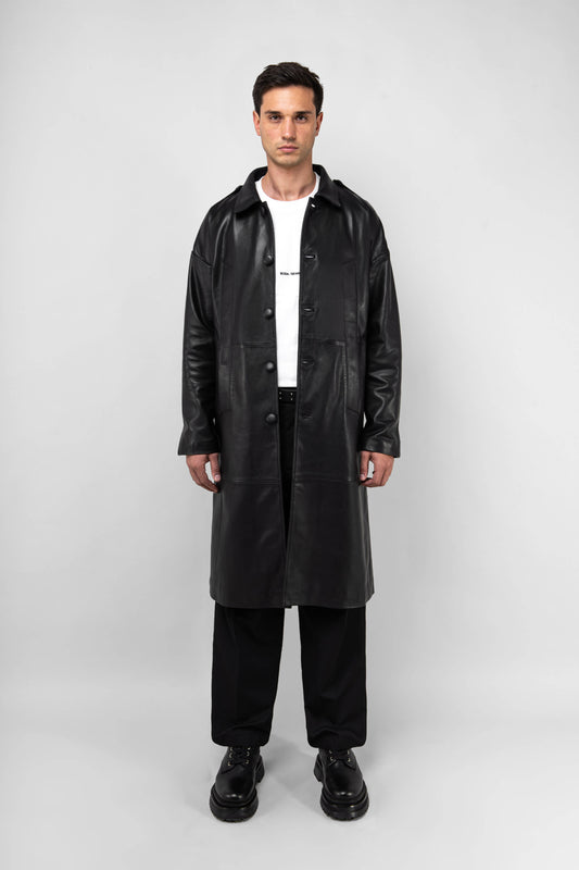 Drop Shoulder Leather Trench (Man)