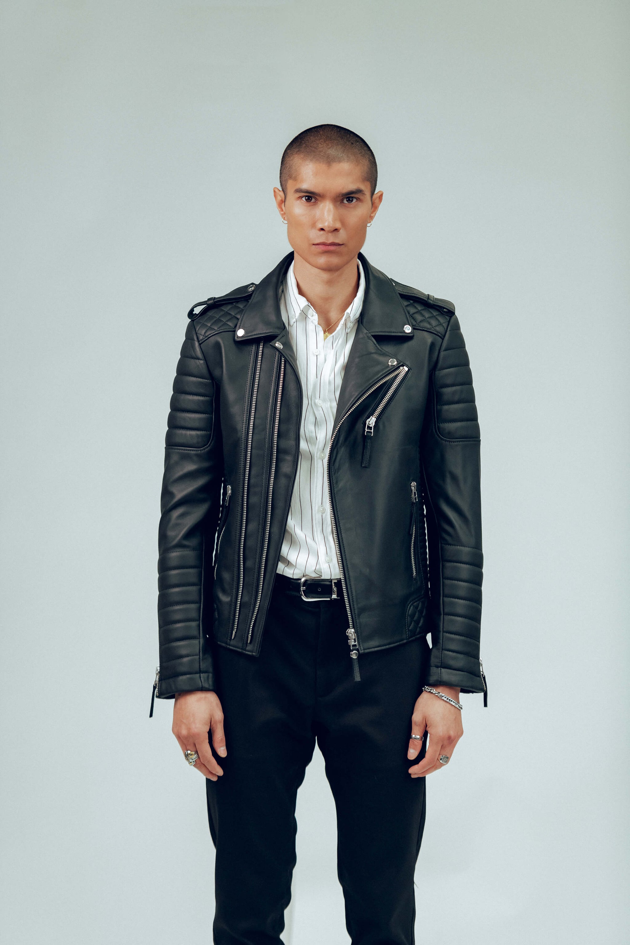 Men's Kay Michaels: Platinum Leather Jacket in Black | BODA SKINS