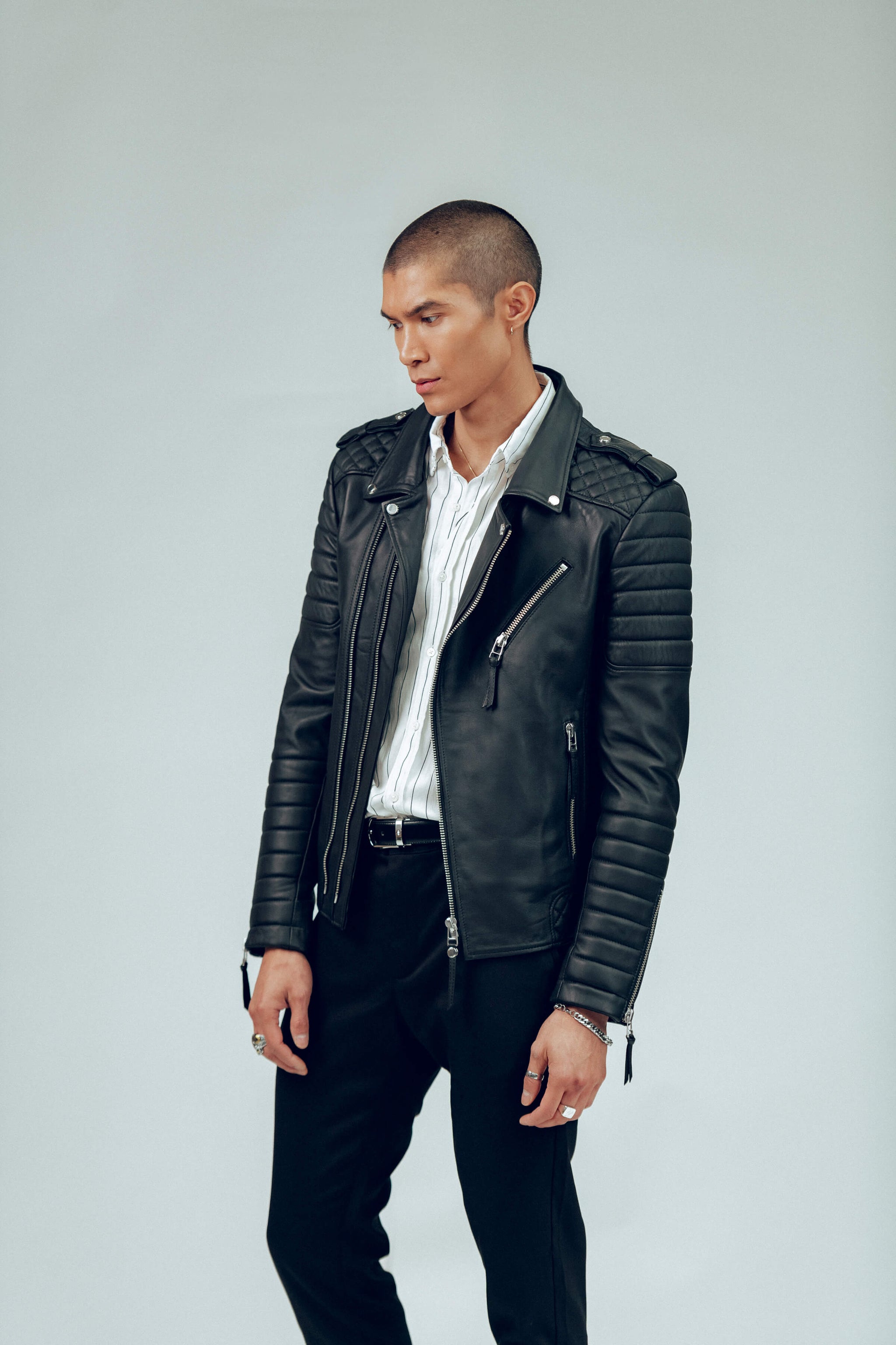 Men's Kay Michaels: Platinum Leather Jacket in Black | BODA SKINS