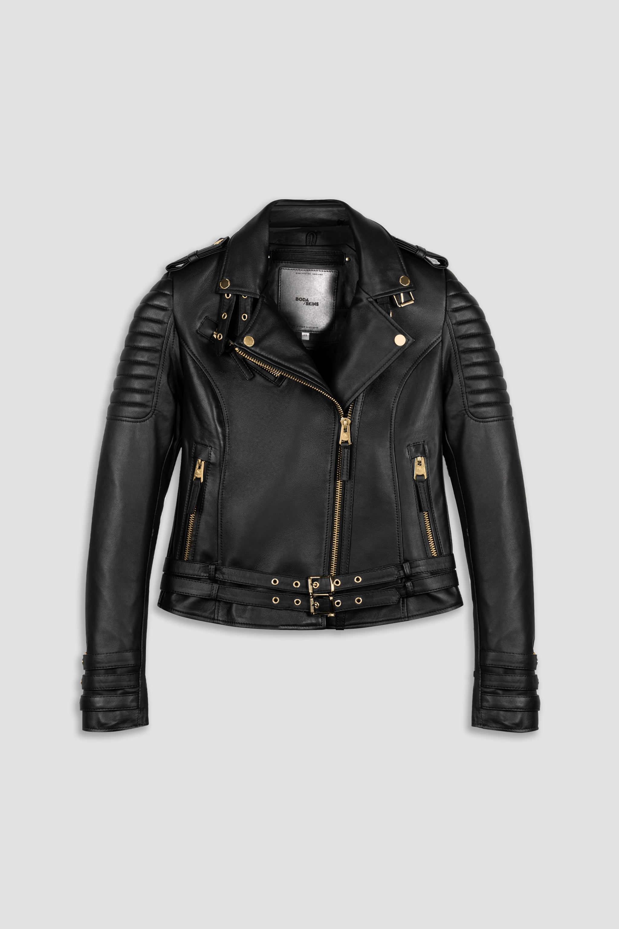 Women's Ribbed Black Leather Jacket | BODA SKINS