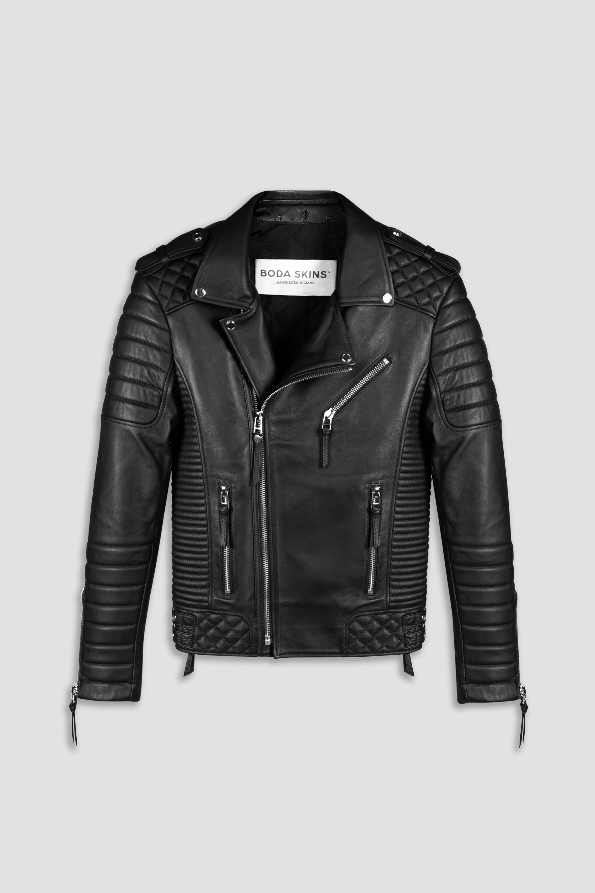 Men's Kay Michaels: Platinum Leather Jacket in Black | BODA SKINS