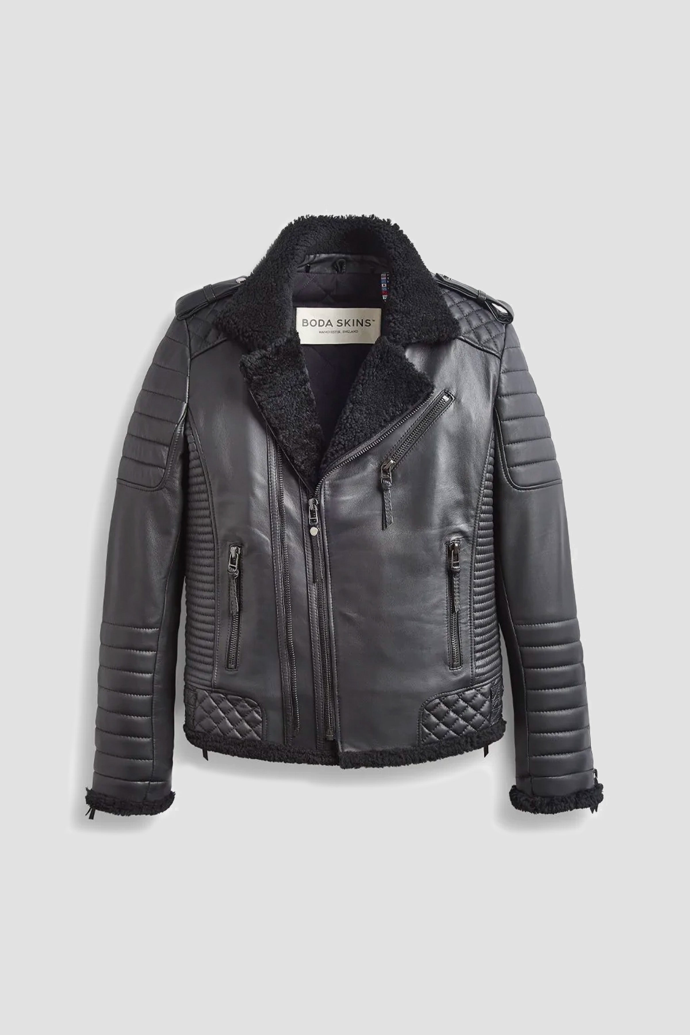 Men's Kay Michaels Leather Jacket with Shearling lining in Black | BODA ...